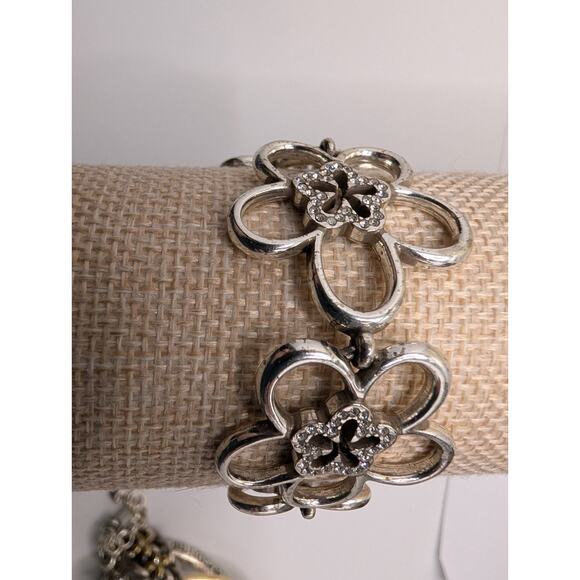 Brighton Flower Link Bracelet 7.5in Silver Tone Crystal Accents - Picture 7 of 8